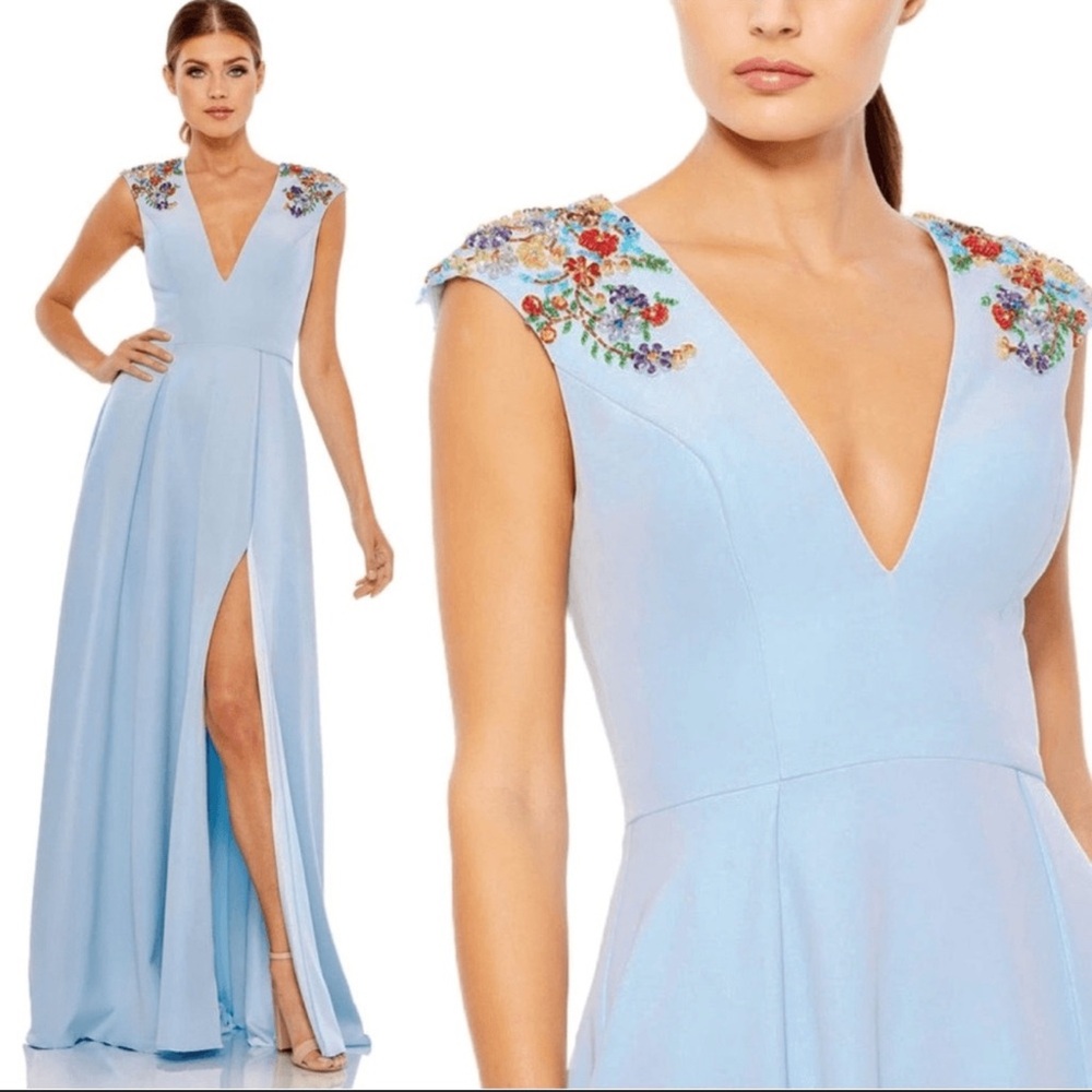Mac Duggal Light Blue Embellished Prom Dress